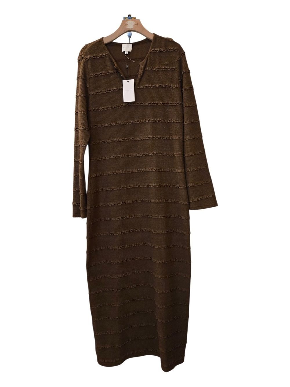 Valerie RaeTextured Stripe Long Lace Knit Midi Dress in Brown, NWT Size: XL Boho